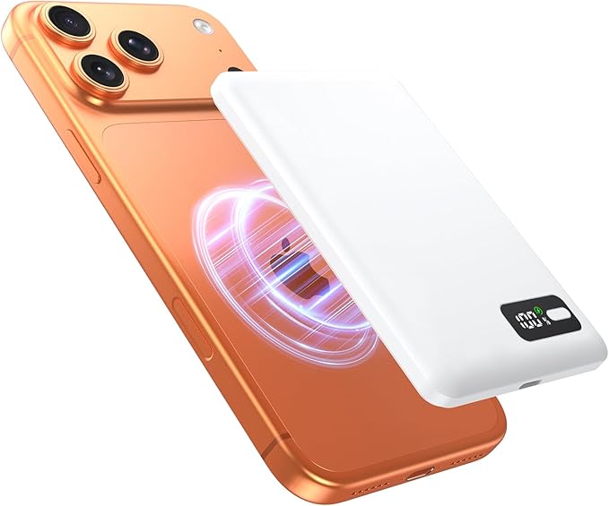 Batterie Externe pour iPhone MagSafe 5000mAh Power Bank 15W Qi2 Slim Charge Rapide LED Affichage Numérique Chargement sans Fil USB Type C Compacte Légère pour iPhone 17/Air/16/15/14/13/12 Series