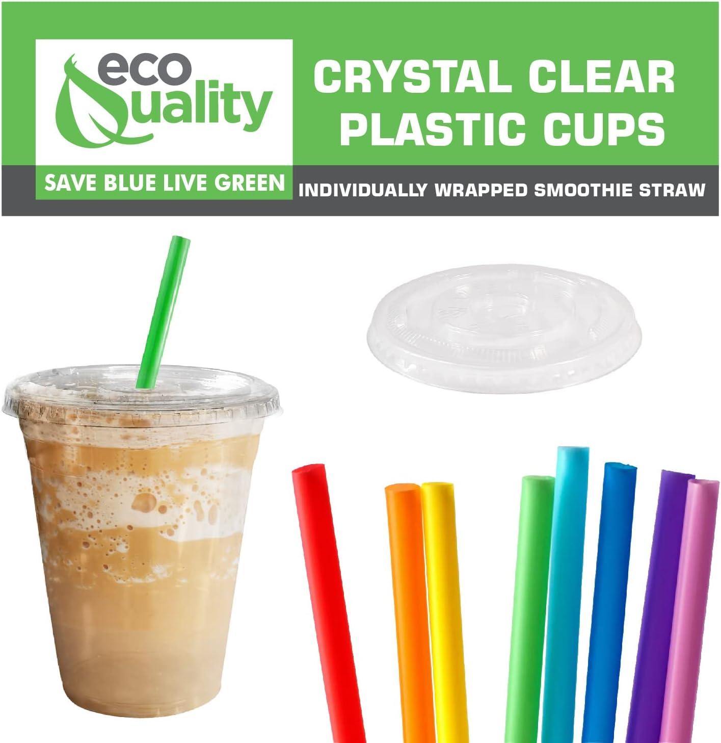 Clear Plastic Disposable Cups with Lids and Smoothie Straws 150 count - 24 oz (ounces) Clear PET Cup for Smoothies, Protein Shakes, Bubble Tea, Iced Coffee, Boba, Fresh Juice, Meal Prep, Party Cup