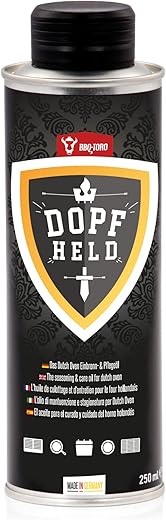 BBQ-Toro DOPFHELD – Das Dutch Oven Einbrenn- & Pflegeöl | 250 ml | Öl für Pflege von Gusseisen Grillzubehör | Einbrennöl für Grillrost, Grillplatte, Grillpfanne, Dutch Oven und…