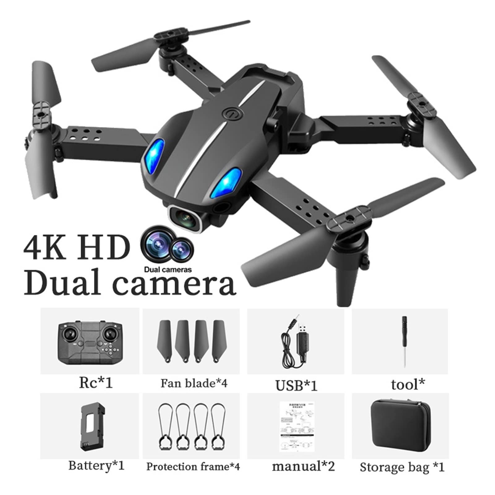 Składany dron Quadcopter Mini RC Drone Inteligentne unikanie przeszkód 4K Podwójna kamera WiFi Air Helicopter Składany quadcopter Drone Toy (Kolor: 4K Dual Camera B Rozmiar: 1) (Brak kamery