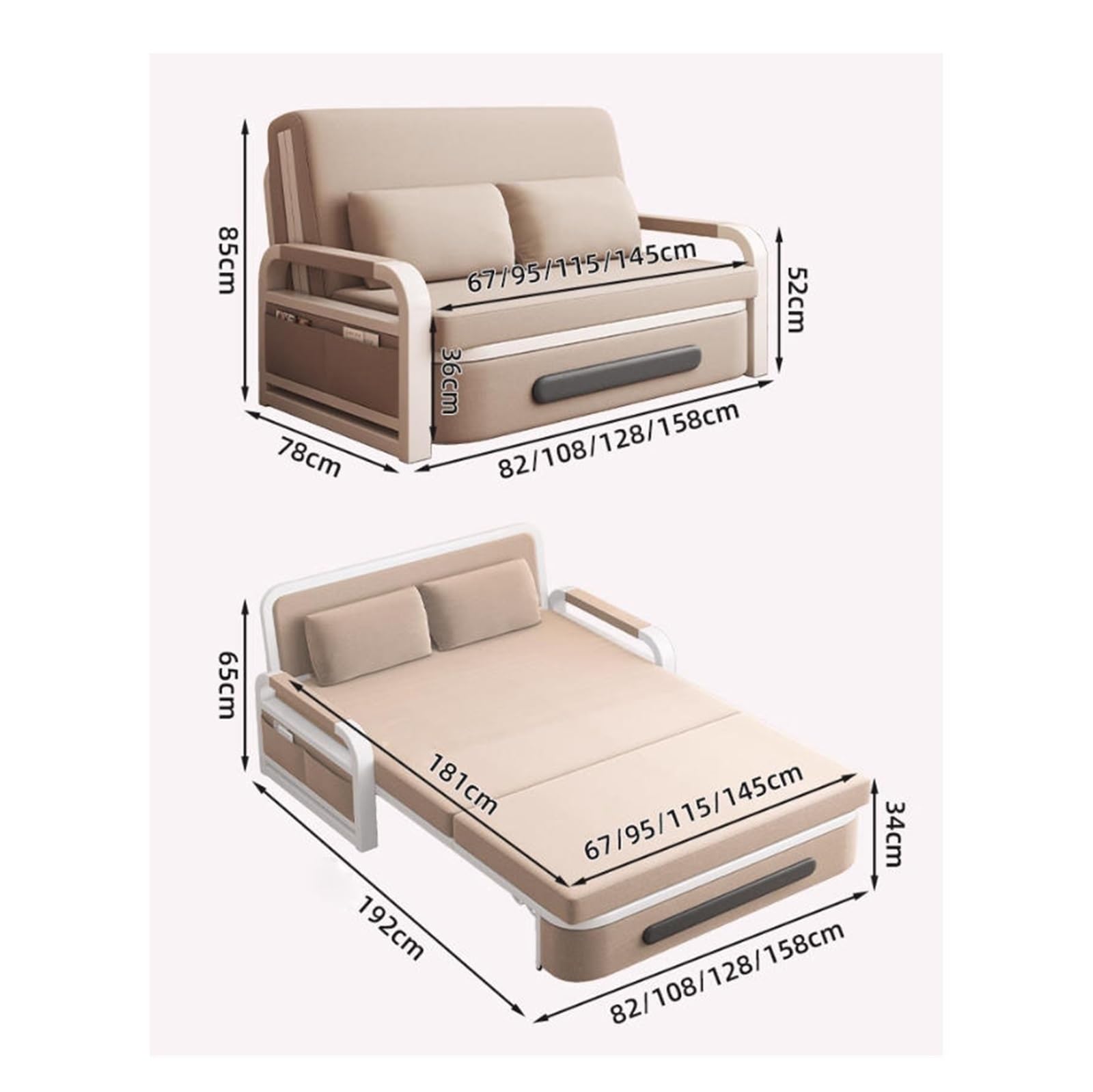 Składana sofa Wielofunkcyjna rozkładana sofa z funkcją spania, pojedyncza, do małego mieszkania Rozkładana kanapa(Duży)