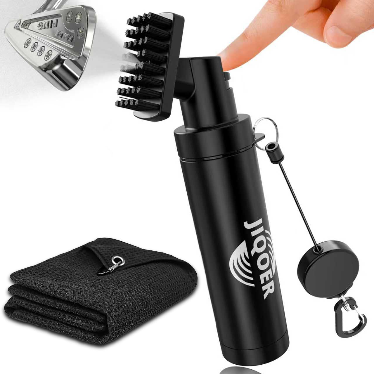 Golf Club Cleaner Brush with 360Β° all-angle spray design (5.3oz) and Microfiber Waffle Towel (16x16in), Leakproof Club Cleaning Kit with Retractable Clip β Must-Have Golf Accessories for Men & Women