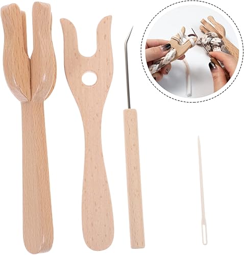 Miniatura 7 de KONTONTY Juego de herramientas de madera para tejer, tenedor de madera, herramientas de tejer, tenedor de ganchillo, herramientas de tejer, juego de