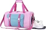 Kids Overnight Duffel Bags,Kasqo Girls Travel Bag Water Resistant Sports Gym Bag for Teens Sleepover Bag School Weekender Carry On Tote with Shoes Compartment Dry Wet Pocket,Purple Butterfly