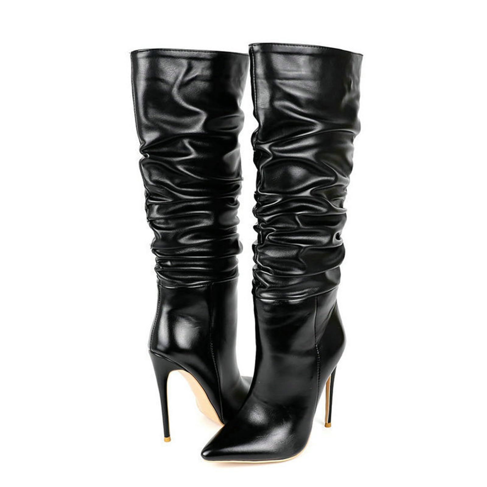 12CM Stivali a Tacco Alto al Ginocchio Punta Punta Piega Pile Stivali Donna Stiletto Stivali con Tacco Alto Autunno Sexy Boots