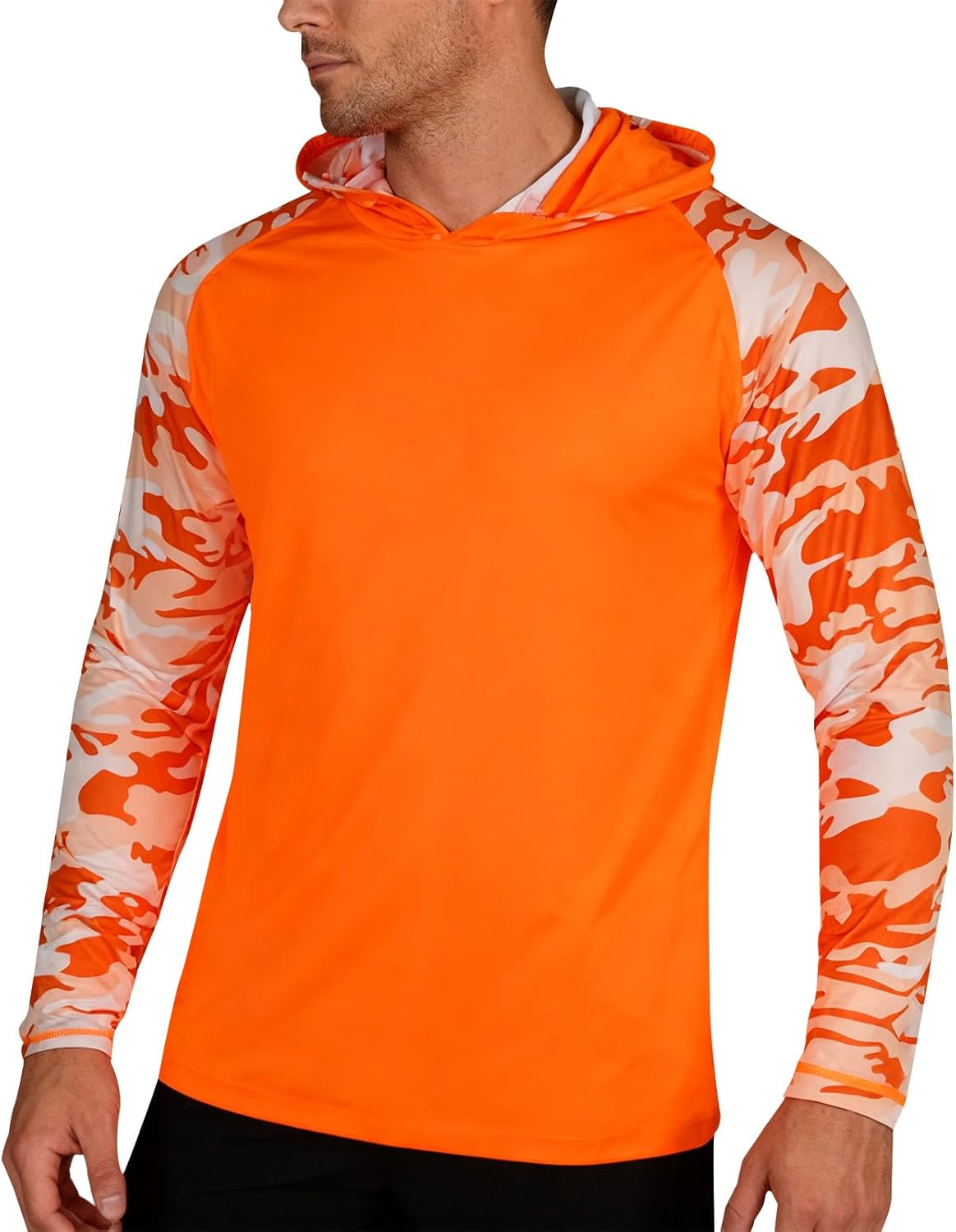 Men's Fishing Shirt with Hood,UPF 50+ Sun Protection Hoodie Camo Long Sleeve Shirts High Visibility Safety T Shirt - Image 8