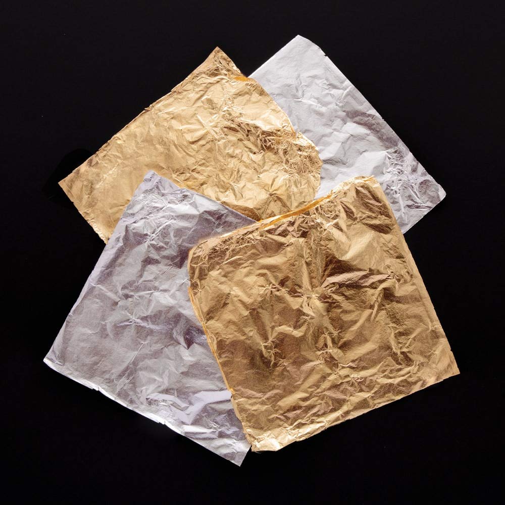 Baker Ross AT267 Gold & Silver Foil Leaf Sheets (Pack of 12) -Arts and Craft for Kids, Silver & Gold