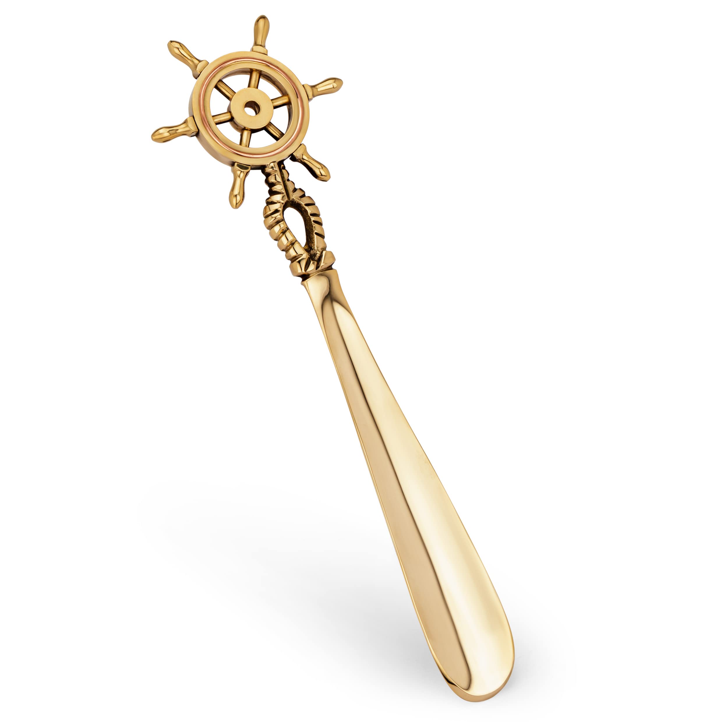 NKlaus Schuhlöffel schuhlöffel aus messing, maritim, 26cm lang, 1 Stück | Breite: 7,5cm; Steuerrad; Schuhanzieher