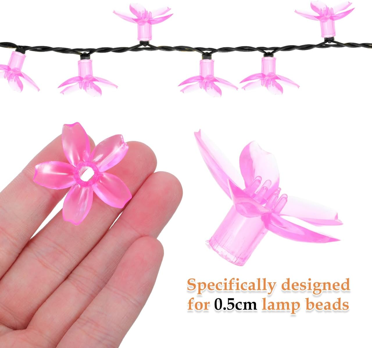 Pink Cherry Blossom String Light Covers for 5mm LED Bulbs, 200pcs