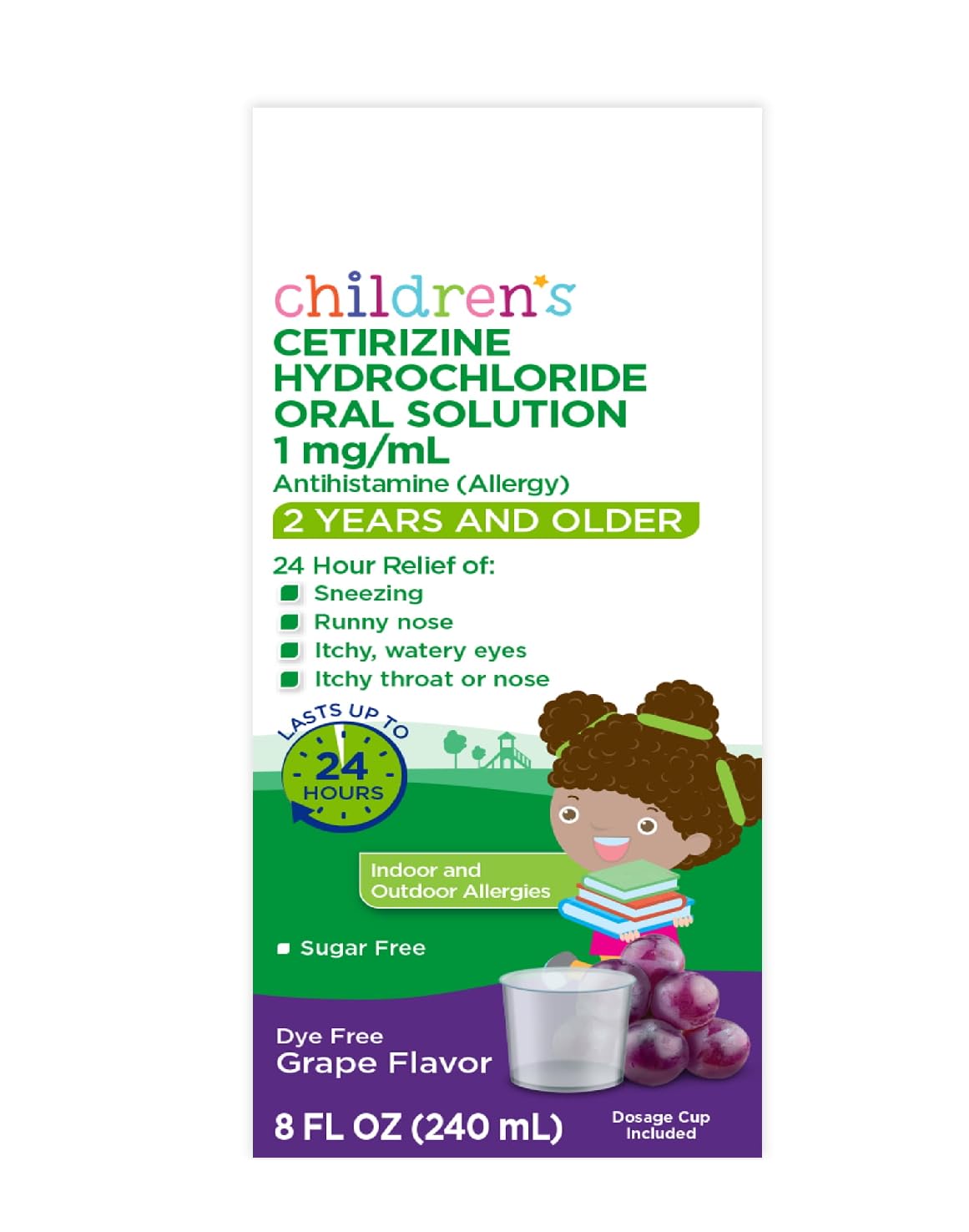 SEDLAV Children's 24-Hour Dye-Free Cetirizine Hydrochloride Allergy Relief Oral Solution, 1 mg, Grape Flavor, Ages 2 Years and Older, 8 fl oz, Compare