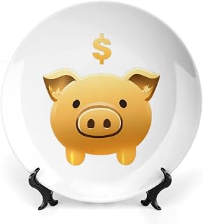 Golden Piggy Banker Funny Bone China Decorative Plate Round Dinner Plates Ceramic Wall Hanging Ornament