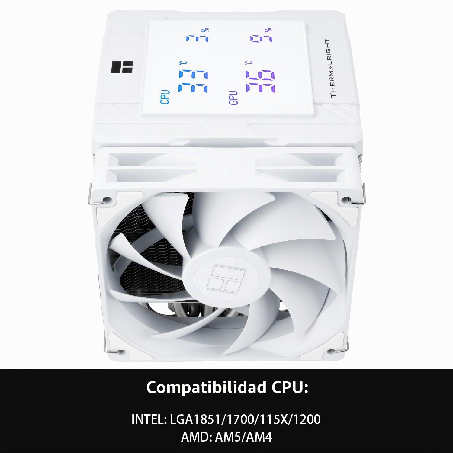TR Peerless Assassin 120 Digital White, doble ventilador PWM de 120 mm con velocidad de 1850 rpm, soporte Intel lga1700 / 1851 / 115X / 1200, AM: AM4/AM5,