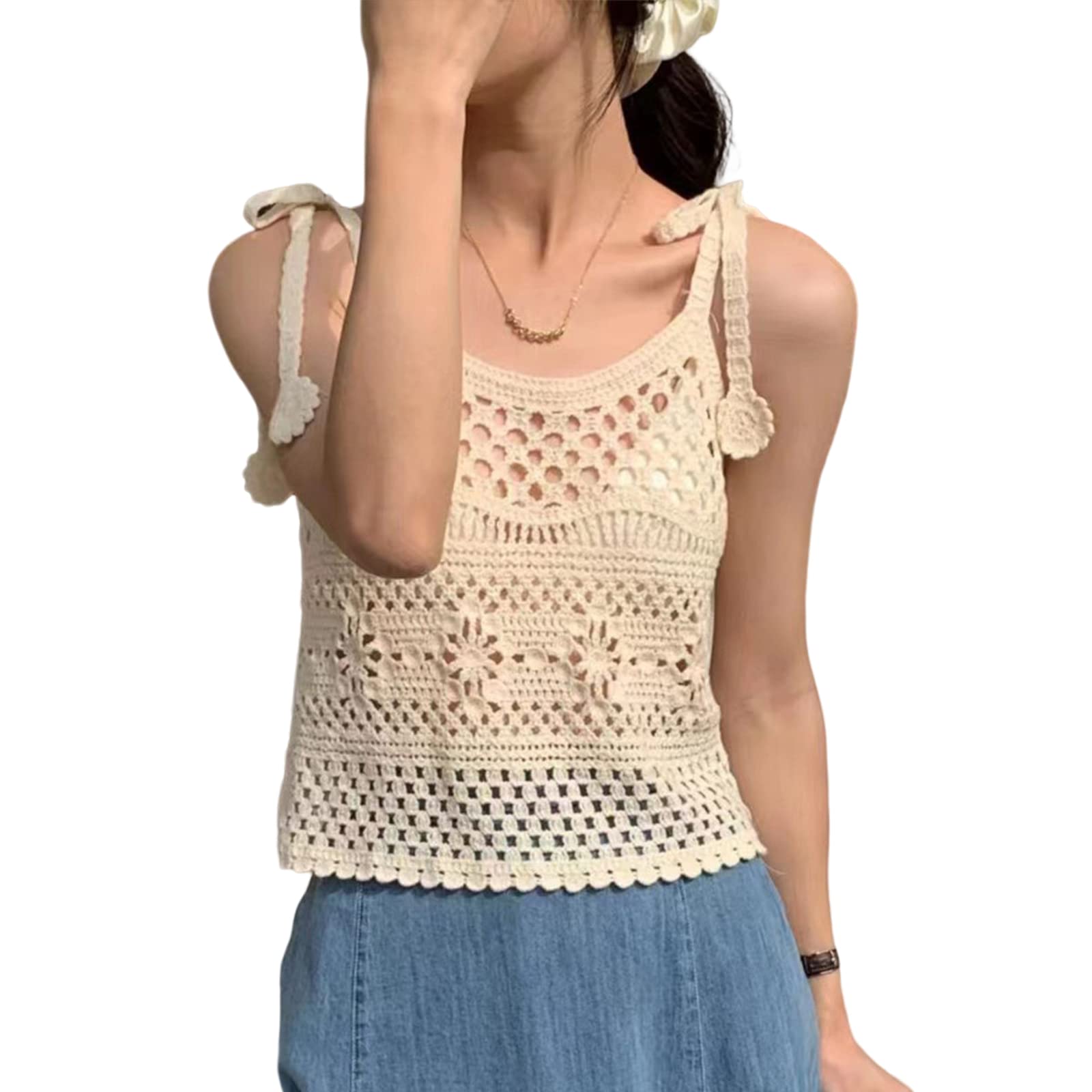 Maxtonser Women Crochet Top Colorful Floral Embroidery Knit Vest Camisole Beachwear