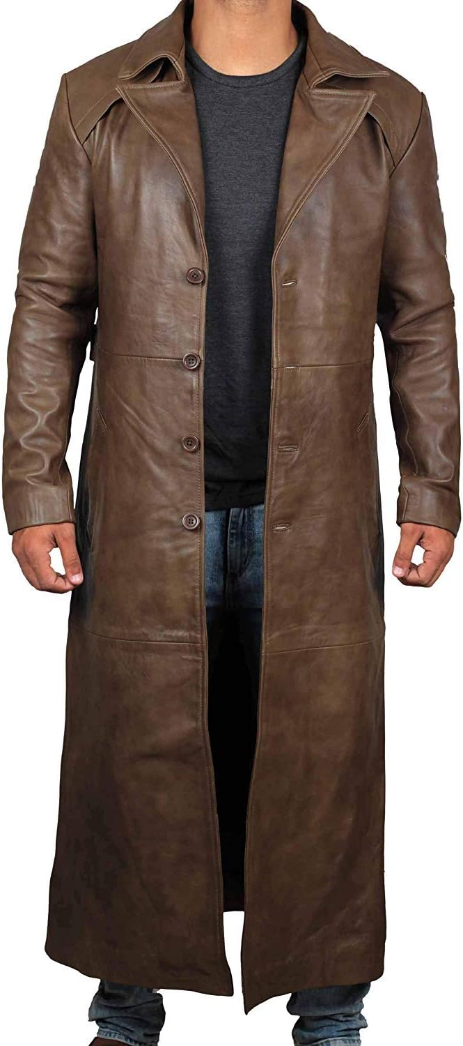 Blingsoul Brown Winter Real Leather Overcoat | [1500275] Jackson Brown Long Coat Jacket, XL