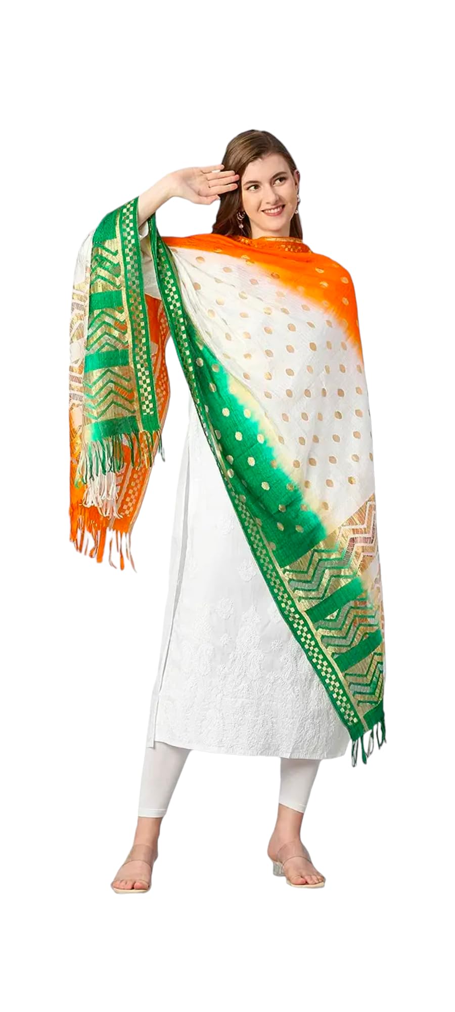 Tri-color Dupatta, Tiranga stole, Republic day/Independence day chunri, tasell dupatta/patriotic scarf/women’s dupatta/tricolor scarf (Pack of 1)-image-7