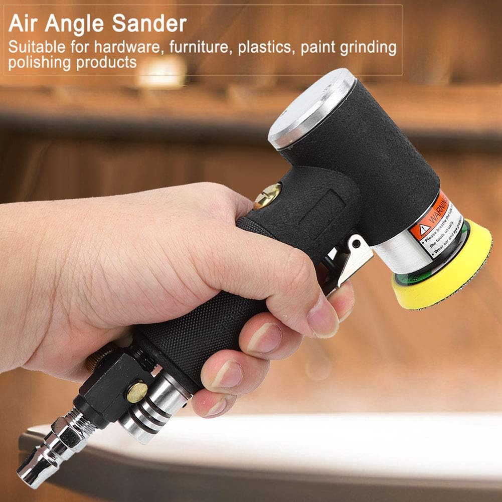 Mini Sander, 90° Pneumatic Polishing Grinding Machine Air Grinder Air Angle Grinder with 2inch 3inch Sanding Pad for Hardware Furniture Automobiles