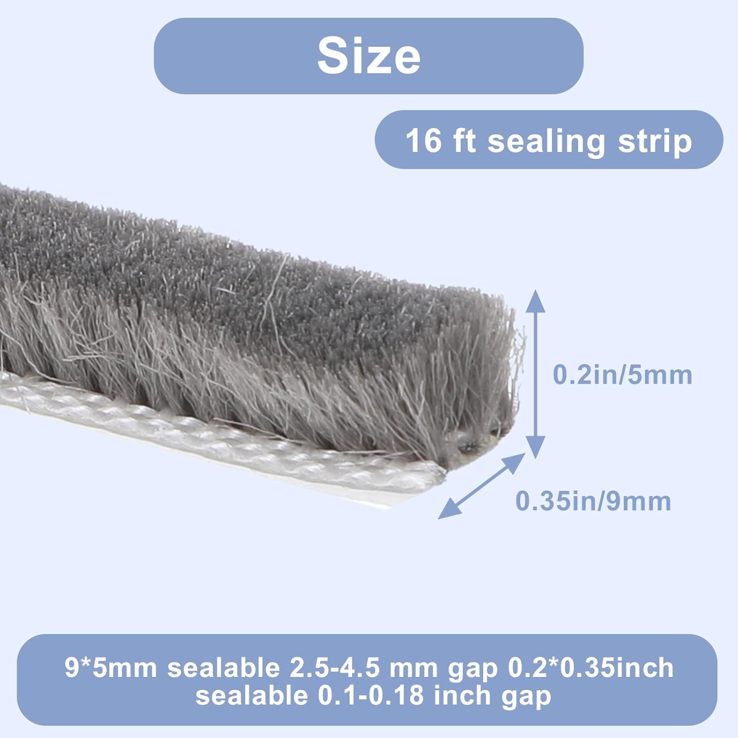 Weather Stripping Door Window Brush Seal, 16.5FT Self-Adhesive Window Inserts Felt Weather Noise Canceling Windows Inserts Strip Sliding Door Insulation Stripping Soundproofing 0.35 x 0.2in