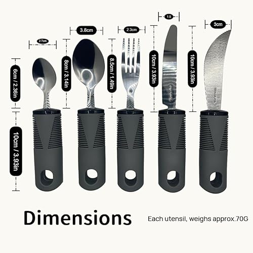 Miniatura 4 de Adaptive Utensils - Juego de 5 utensilios con peso para temblores de manos, utensilios de Parkinson de fácil agarre, asas extra anchas, utensilios