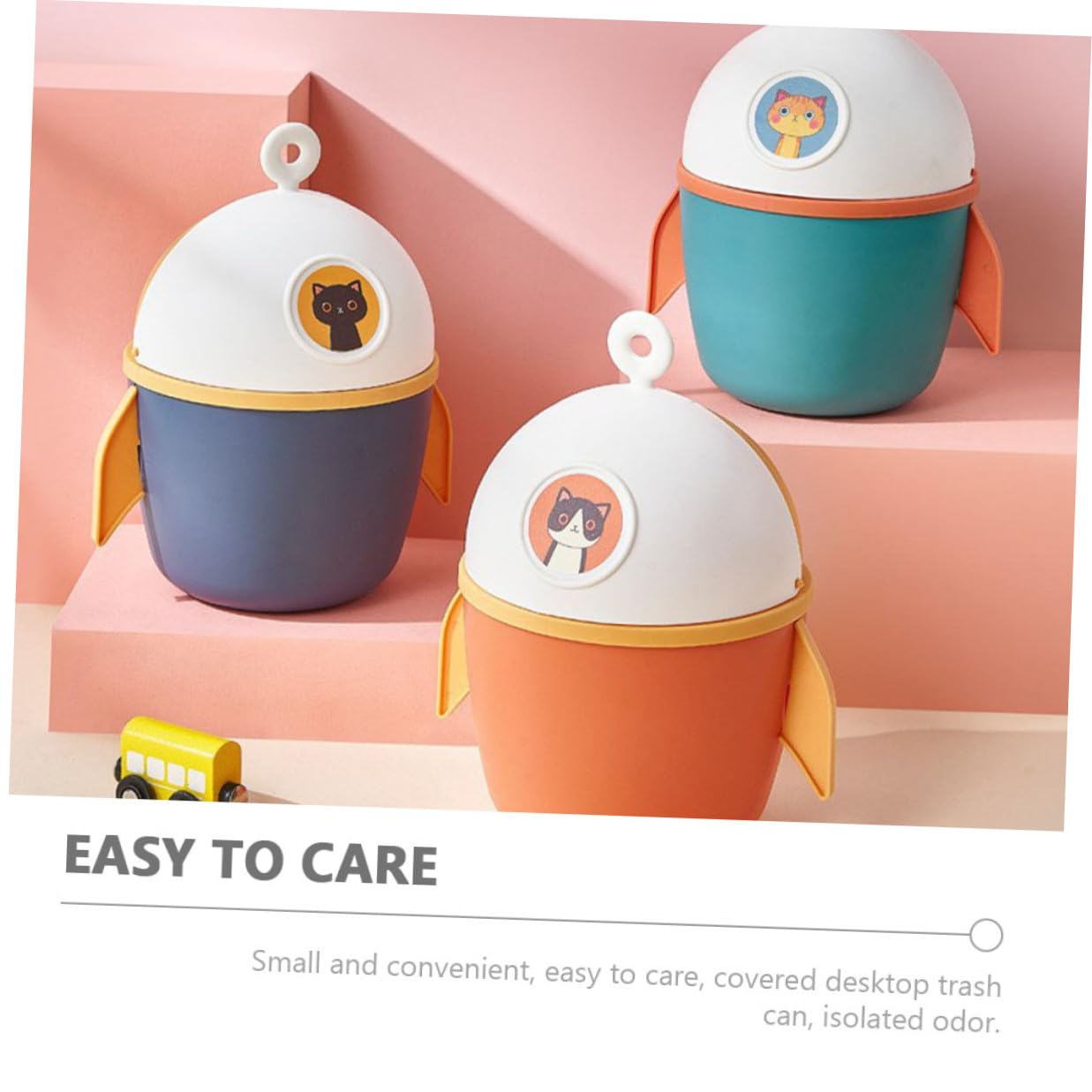 Gadpiparty Creative Flip-top Cartoon Trash Can Small Desktop Waste Paper Container with Lid for Home Office Tabletop Storage and Odor Isolation Orange
