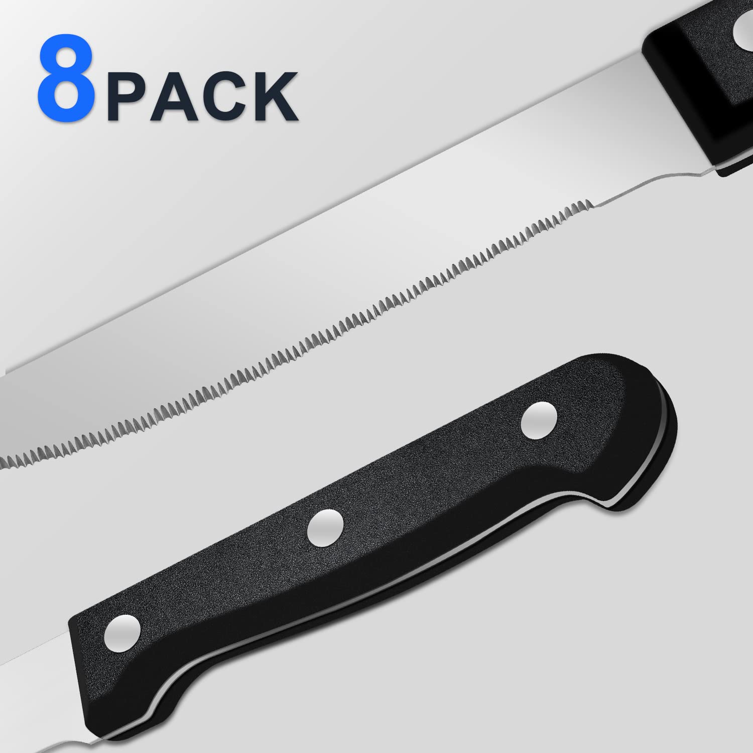 Pleafind Cuchillos para bistec, cuchillos de carne, 8 piezas cuchillos de mesa de acero inoxidable, juego de cuchillos bistec, cubiertos para bistec de cocina, apto para lavavajillas