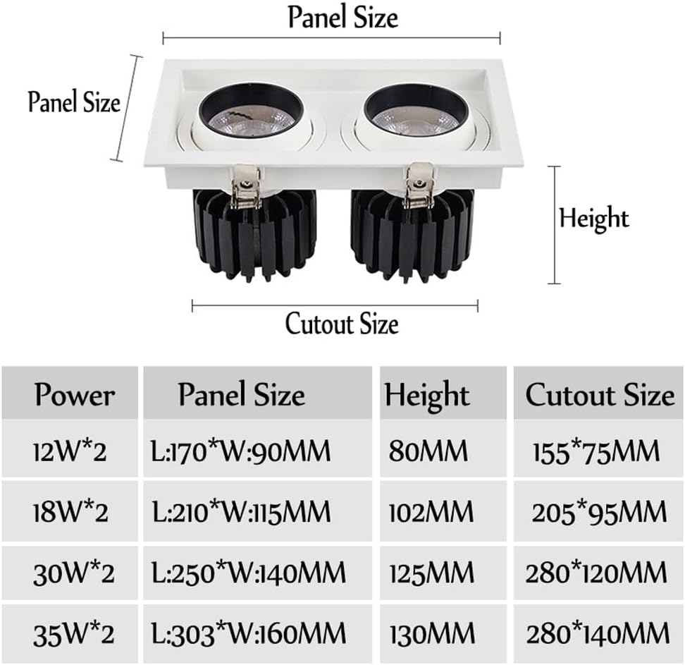 Rotatable LED COB Recessed Downlight Square Double Head LED Ceiling Spot Light for Indoor Lighting Daylight Retrofit Downlight Bathroom Kitchen Office Baffle Trim