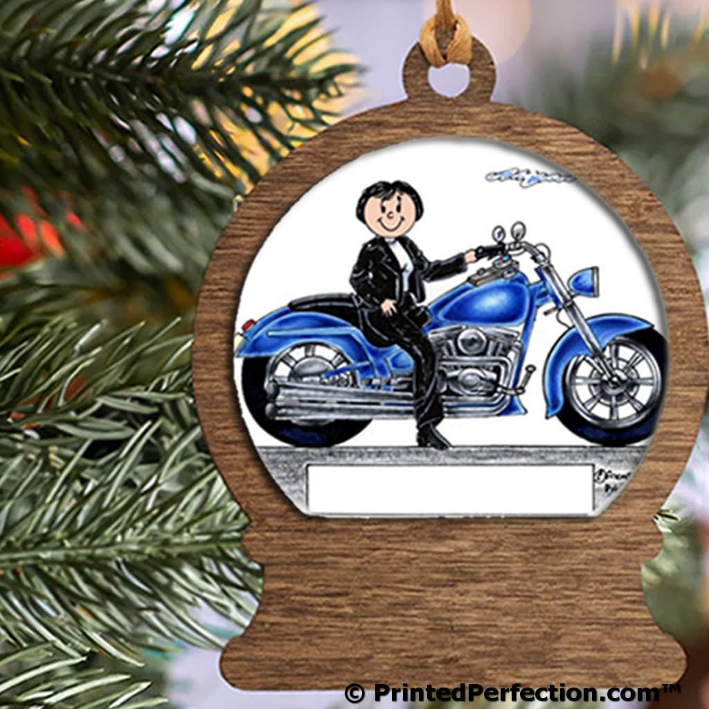 PrintedPerfection.com Personalized Motorcycle - Female Wooden Snow Globe Shaped Christmas Ornament