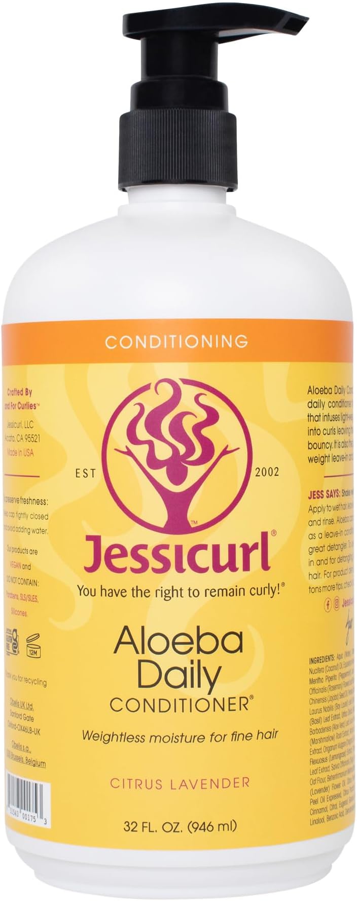 Jessicurl, Aloeba Daily Conditioner for Curly Hair, No