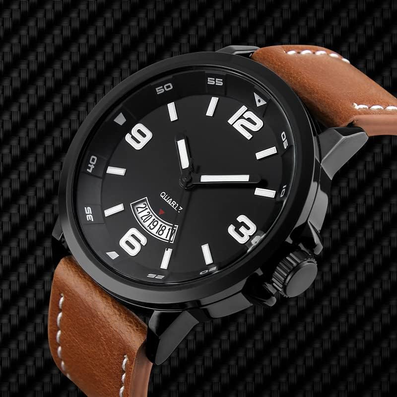 FANMIS Sports Watches Men's Quartz Hour Date Clock Leather Strap Military Army Waterproof Wrist Watch