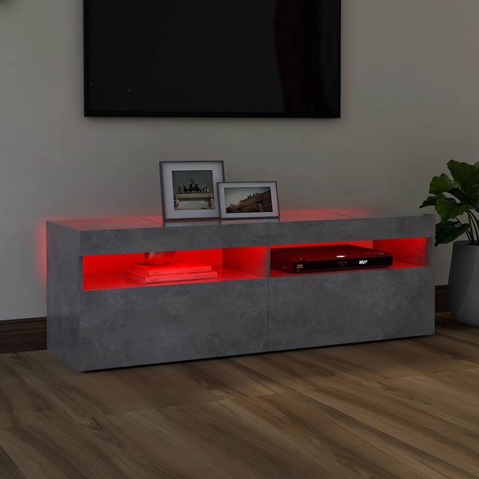 Mobile porta TV, con luci LED grigio cemento 120x35x40 cm, per soggiorno