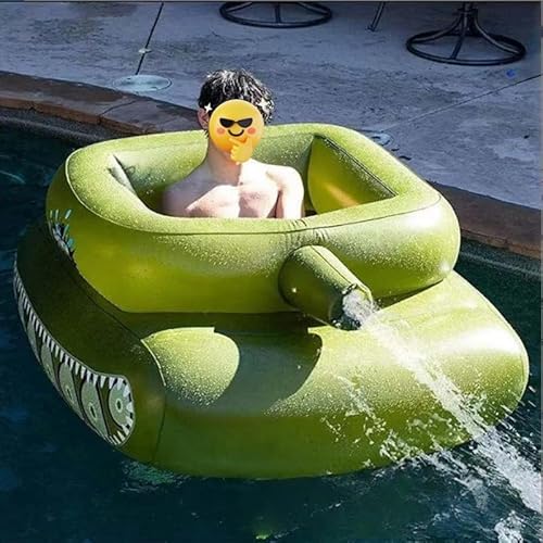 Iuseike 膨らませるタンク水泳用リング、浮き輪 、Tank swimming ring、水鉄砲付き戦車型フロート、射撃可能、取り外し可能な水鉄砲、子供/大人、PVC、ウォーターパーク/プール/海辺 (大人用空気入りタンク (屋外用ハンドポンプ付き))