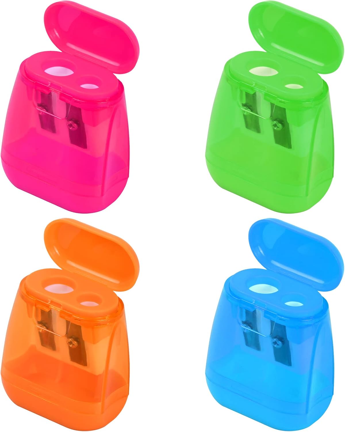 Naapesi 4 Pcs Sacapuntas con Depósito, Doble Entrada Sacapuntas Manual Hoja de Acero, Sacapuntas Seguro para Niño la Escuela y el Trabajo, Educación y útiles Escolares, Verde, Azul, Naranja, Rosa