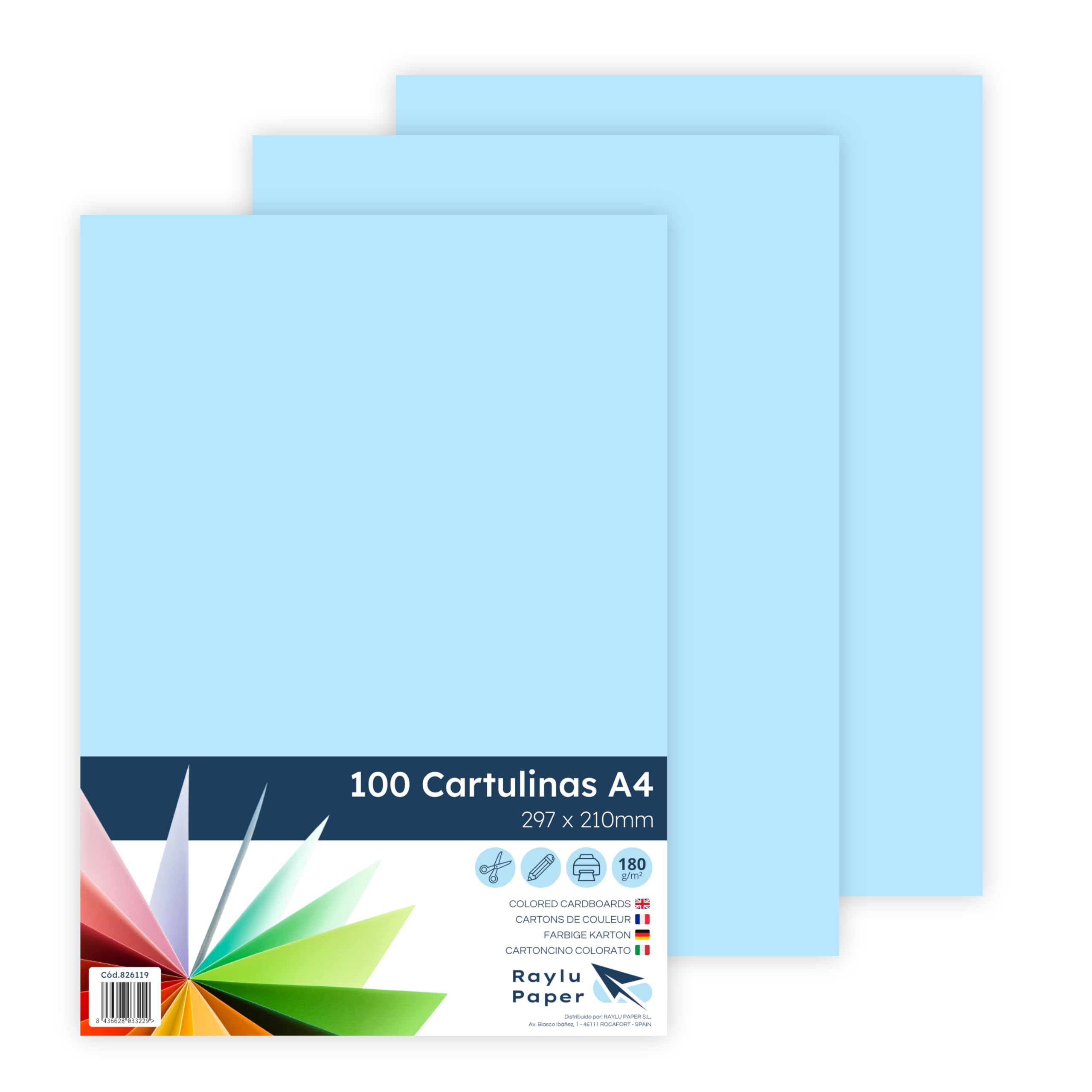 Raylu Paper® A4 100 Pieces Blue Cardstock 180g 210x297mm Ideal for Binding, Office Work, Drawing, Crafts Cardstock Suitable for School Use (Sky Blue)