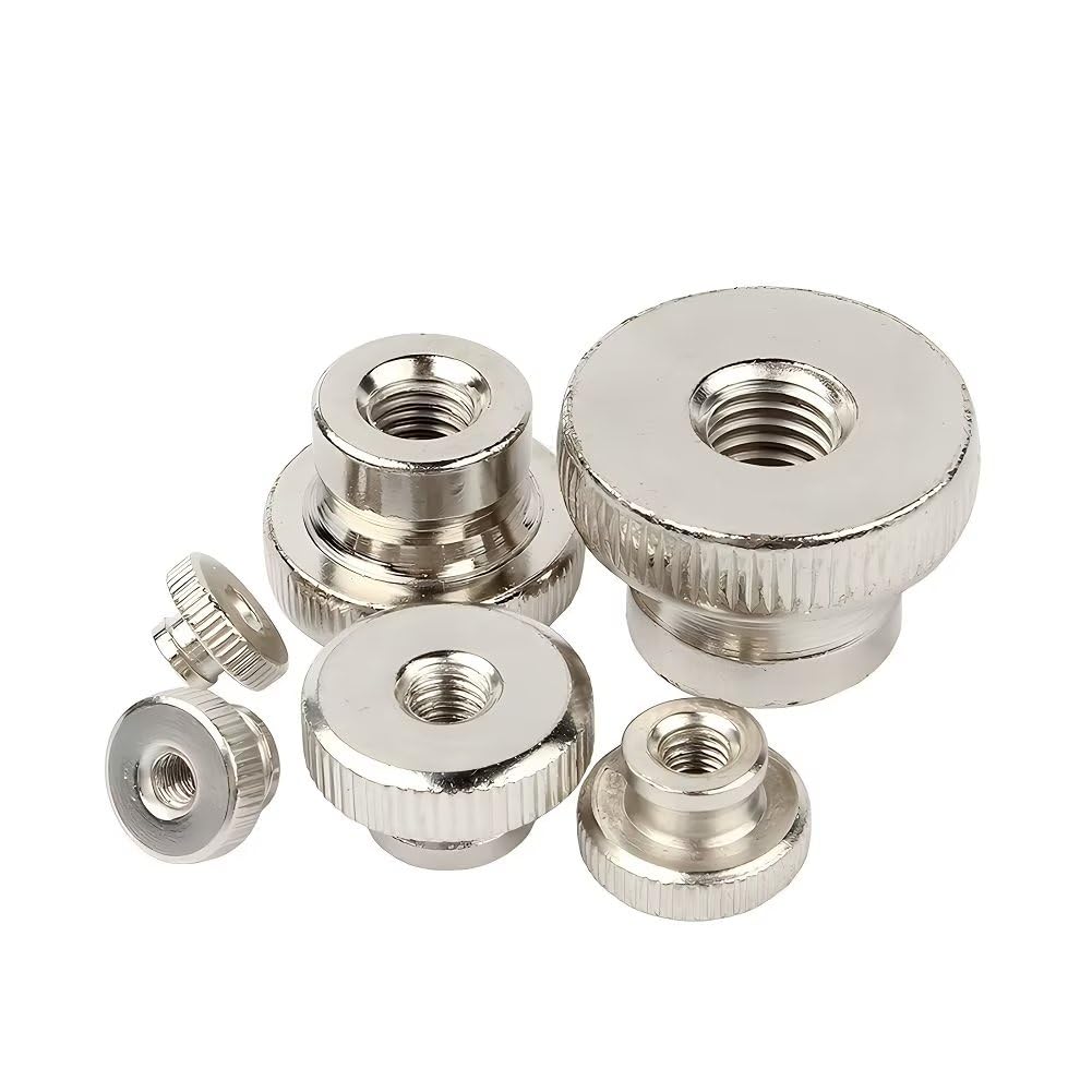 M6 Dadi Zigrinata a Testa Alta in Acciaio Inox (Foro Passante) Dadi da Pollice Manopole Rotonde (4 Pezzi)
