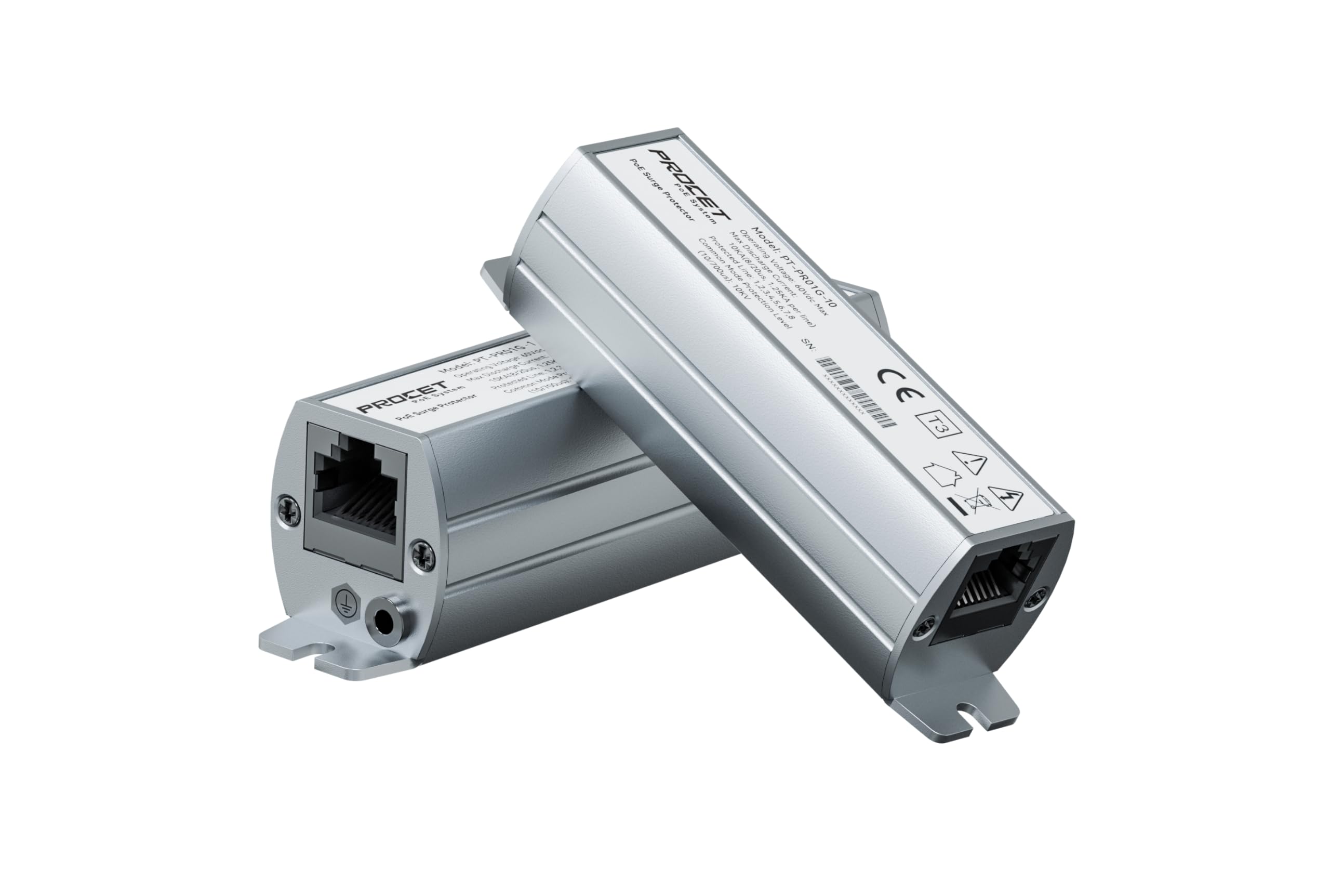 PROCET Ethernet Surge Protector Gigabit - 20KV Industrial Lightning Arrestor for -40°F to 185°F, 120Wmax PoE++ RJ45 Surge Protector, 10/100/1000Mbps, Gas Discharge Tube?GDT?, PT-PR01G
