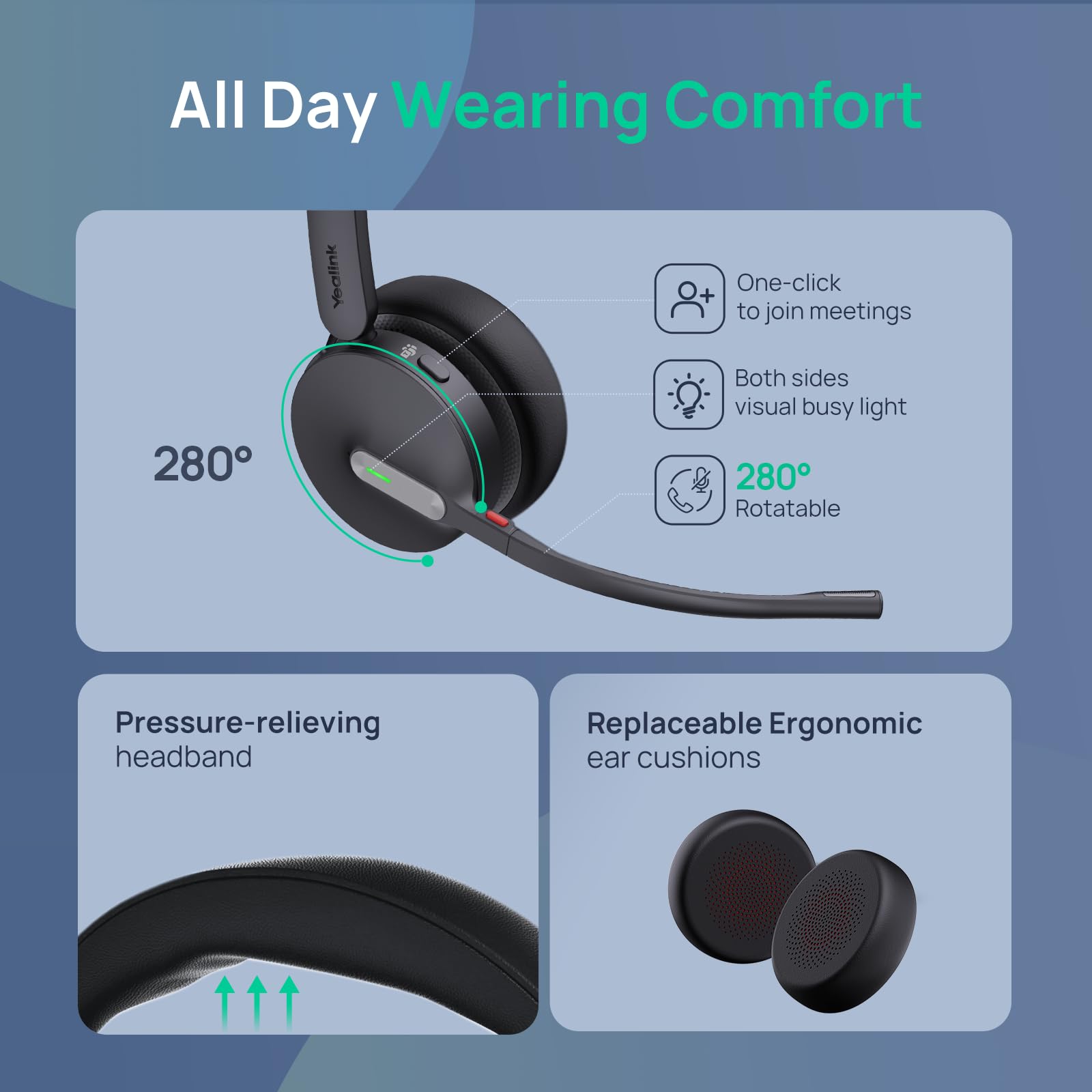 Yealink WH64 - Auriculares inalámbricos para estación de trabajo DECT con pantalla táctil de 4", mono