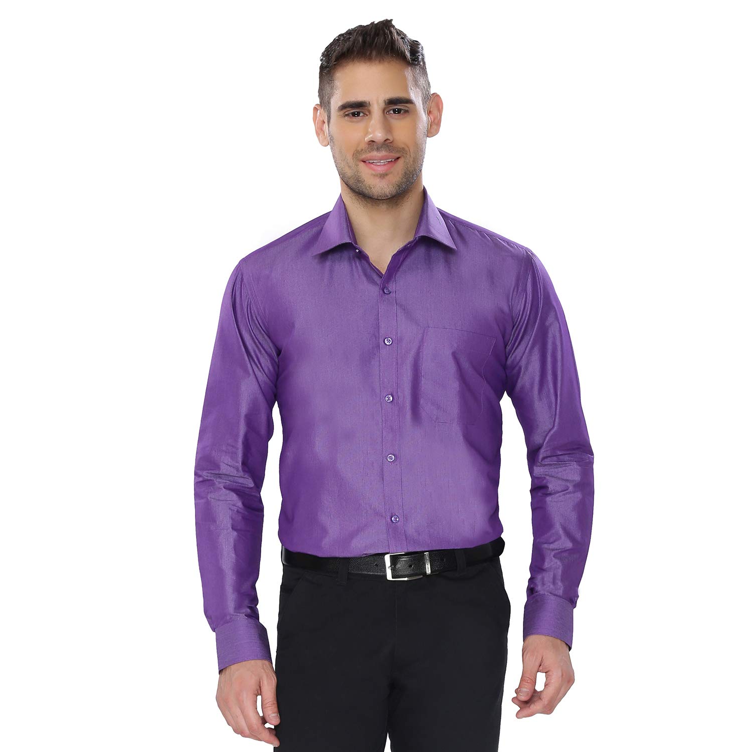 PAR EXCELLENCE Men's Formal Slim-Fit Shirt (Lavender,X-Large)
