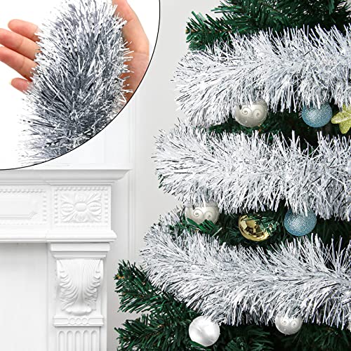 Surcvio 50Ft Silver Christmas Tinsel Garland - Metallic Tinsel Twist Garland For Christmas Tree Decorations, Xmas Tree Decor Home Indoor Holiday Party Supplies #TOP3