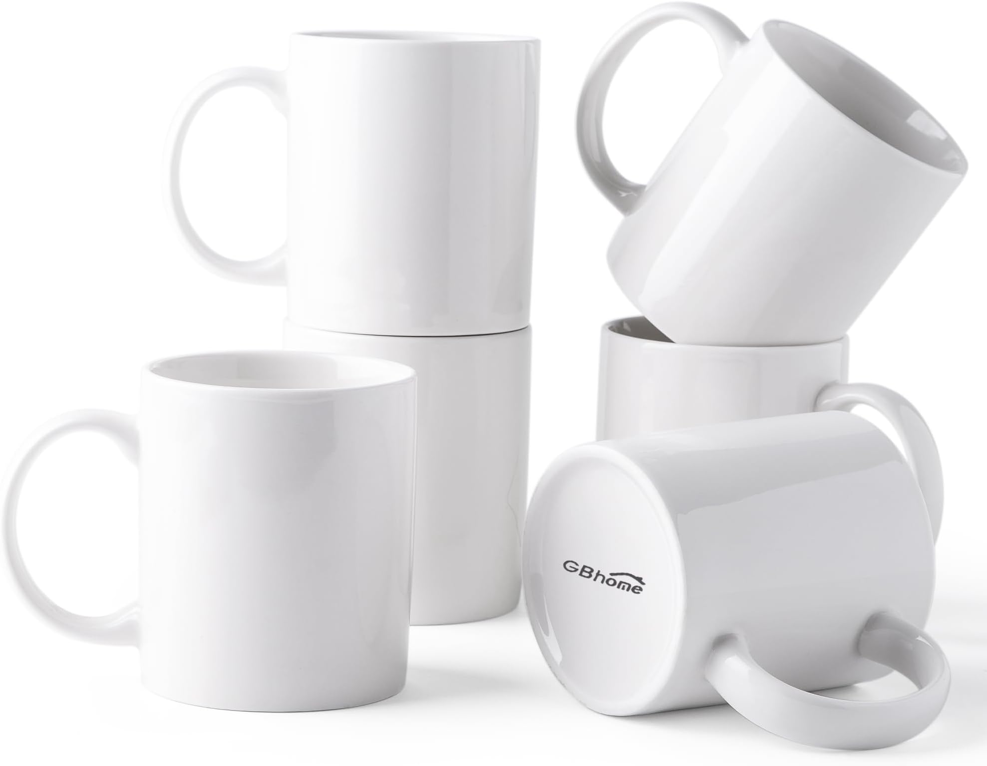 GBhome 12 OZ Off White Coffee Mugs, Ceramic Bulk Coffee Mugs with Large Handle for Man, Woman, Light Weight Coffee Mugs Set of 6 for Latte/Cappuccino/Cocoa/Milk, Dishwasher & Microwave Safe