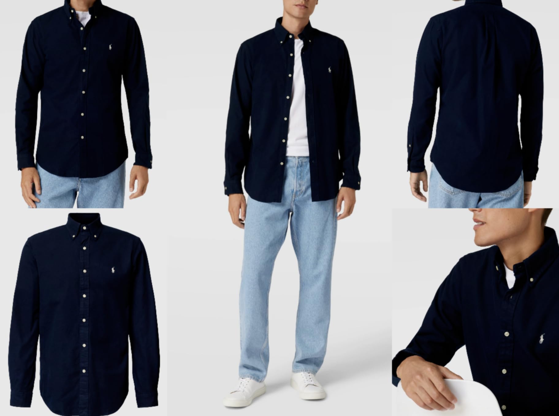 Ralph Lauren Herren Langarm Hemd - Custom Fit (Navy, M, m)