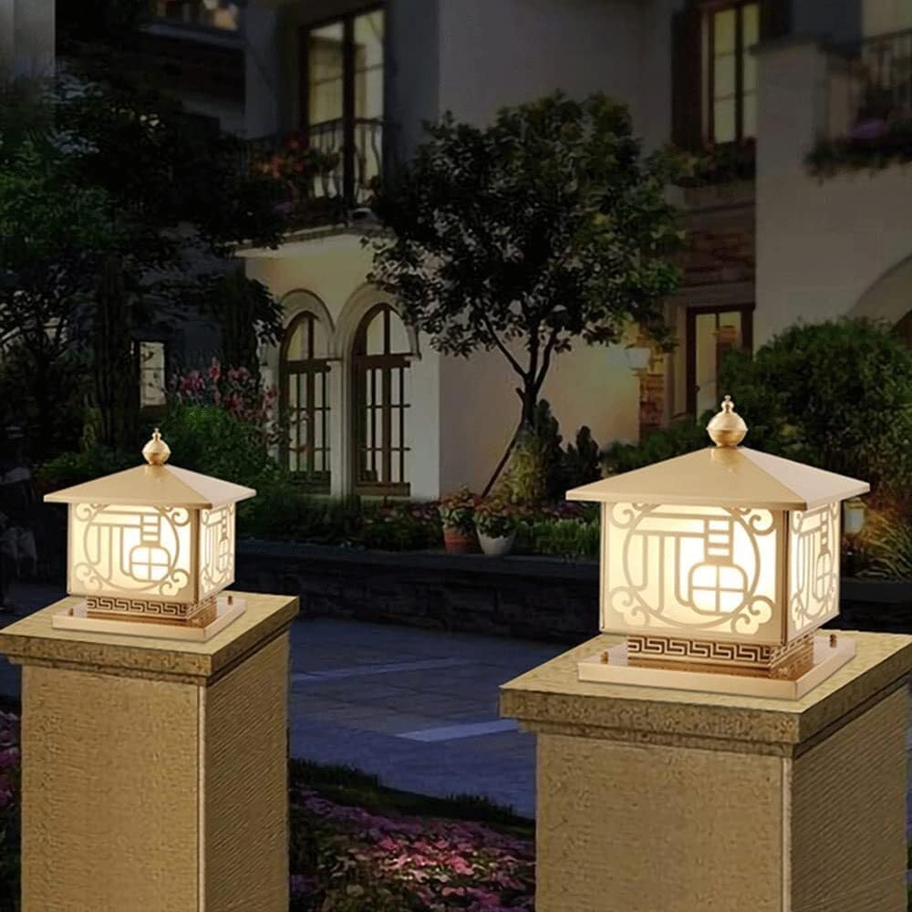 Lampa Słupki Miedziane Szkło Zewnętrzne Słupki Oświetleniowe Nowoczesne Chiński Styl Kolumna Lampy Ogrodowe Villa Gate Oświetleniowa Zewnątrz i Drogę(B,40 * 45cm)