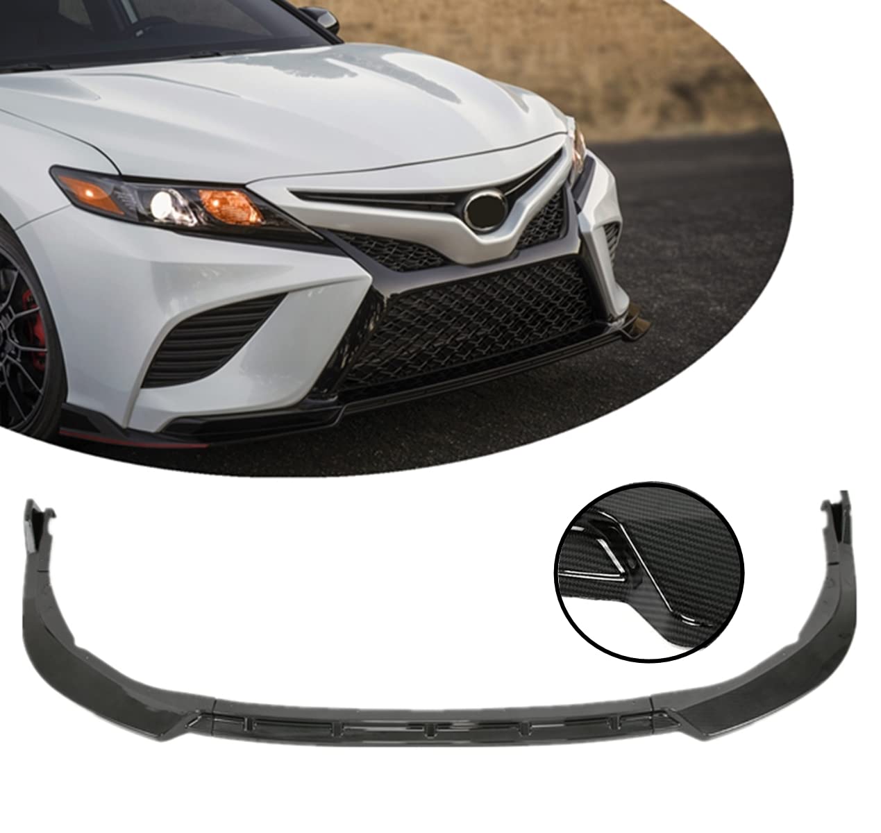KINTOPFront Bumper Lip Spoiler Splitter Compatible with 2021 2022 Camry Sport Hybrid SE XSE 3PCS Carbon Fiber Front Bumper Lip Diffuser Splitter Body Kit