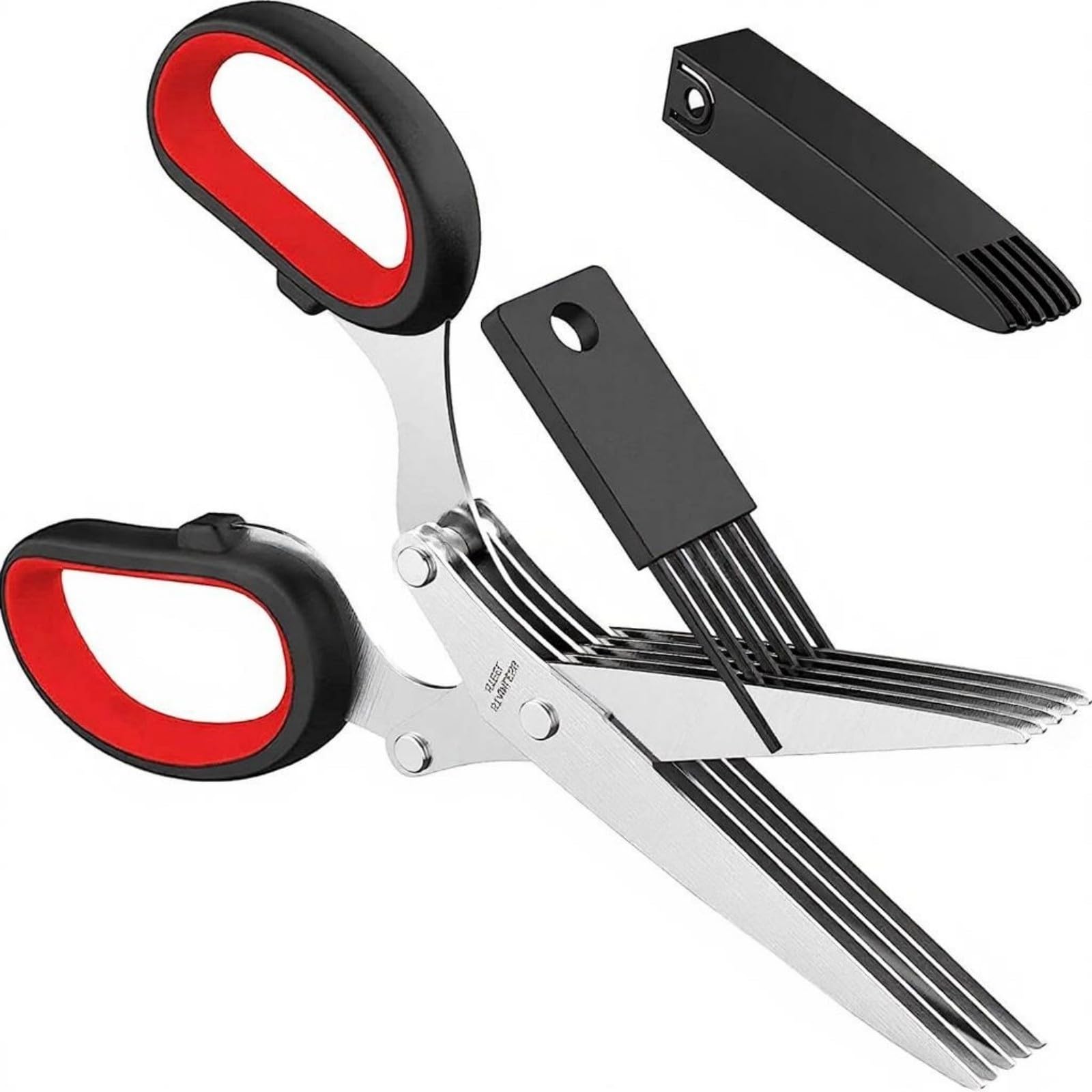 Kahdgss Black Red 5-Blade Multi-Use Kitchen Shears With Cover Dishwasher Safe Steel Scissors For & Paper Shredding Kitchen Scissors