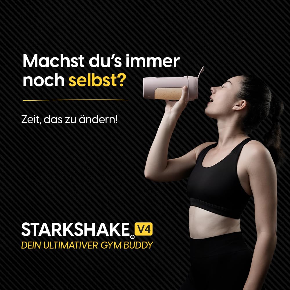 STARKSHAKE V4 – eccellente come miglior shaker elettrico della F.A.Z.-Verlag (2025) | Shaker di proteine elettrico per frullati di proteine | 8000 UPM | USB-C | 120+ frullati | incluso STARKPOD | nero