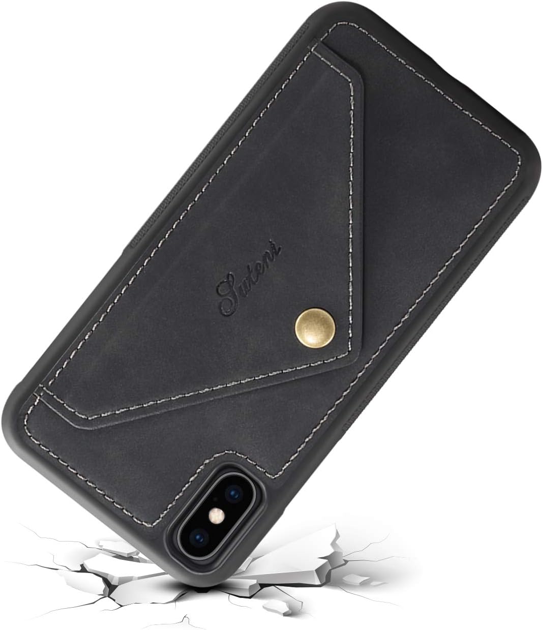 iPhoneX/XS Wallet Case Leather - Soft Leather Handmade Flip Case for iPhone X/XS with Magnetic Closure Unisex Style Black Color for Sale