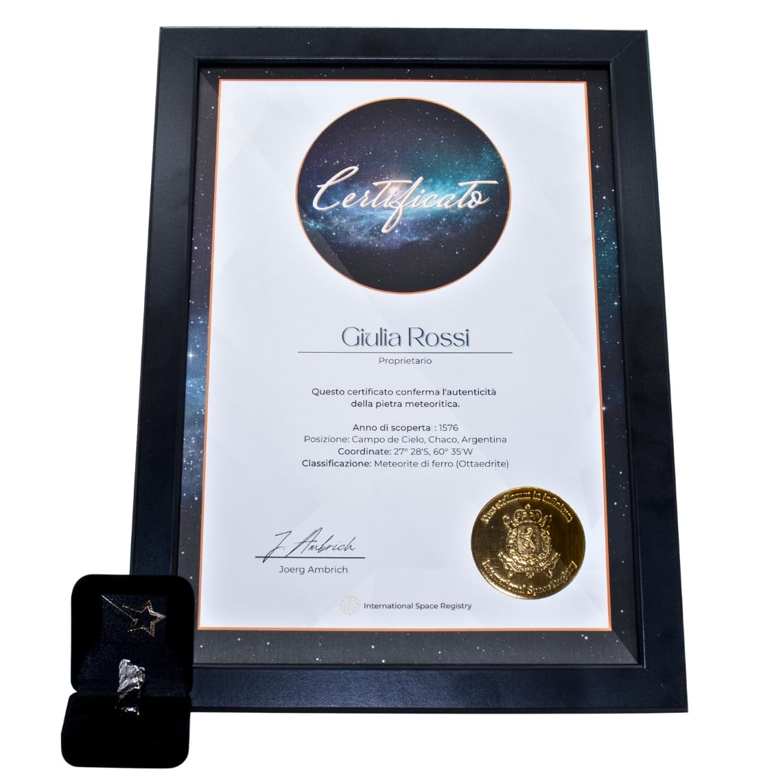 Meteorite Reale Con Certificato - Frammento Di Stella Cadente Da Campo Del Cielo, Argentina | Con Cornice Sospesa - Foto 12