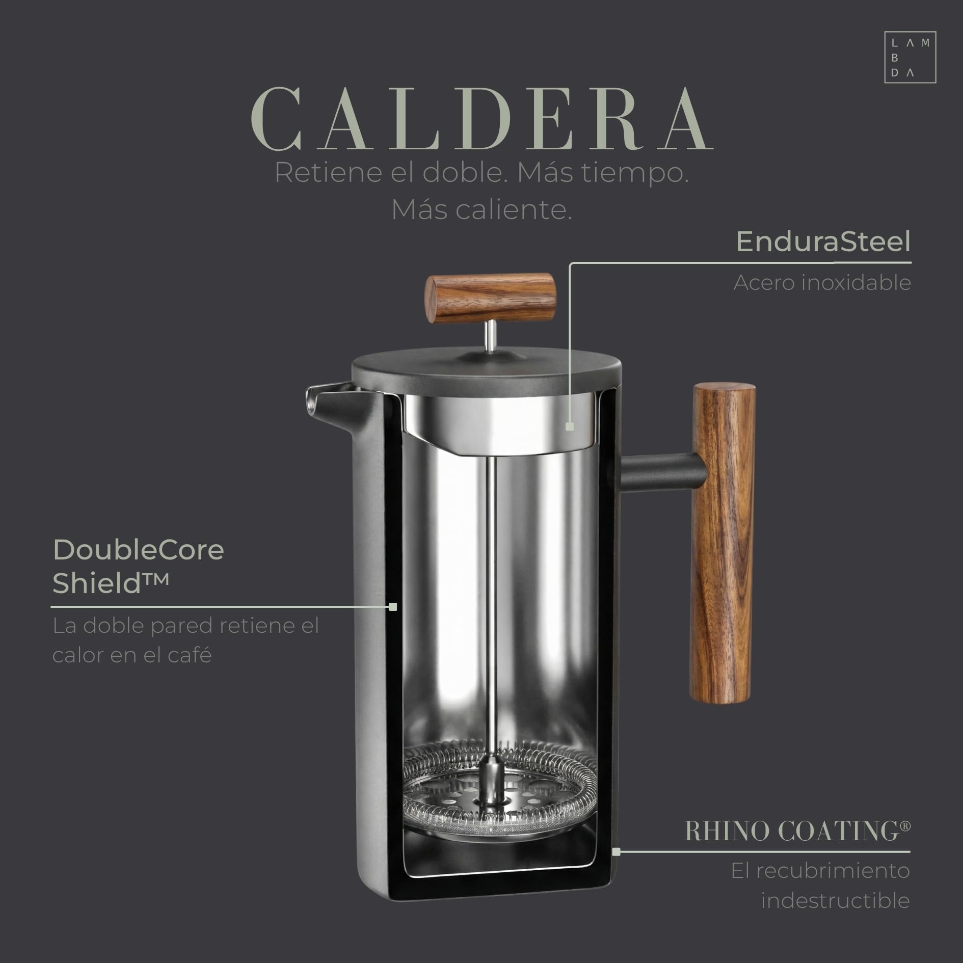 LAMBDA COFFEE Caldera - Prensa térmica francesa (acero inoxidable, 600 ml, 3 tazas, 3 tazas, 3 tamaños disponibles, doble capa: mantiene el calor durante mucho tiempo), color verde