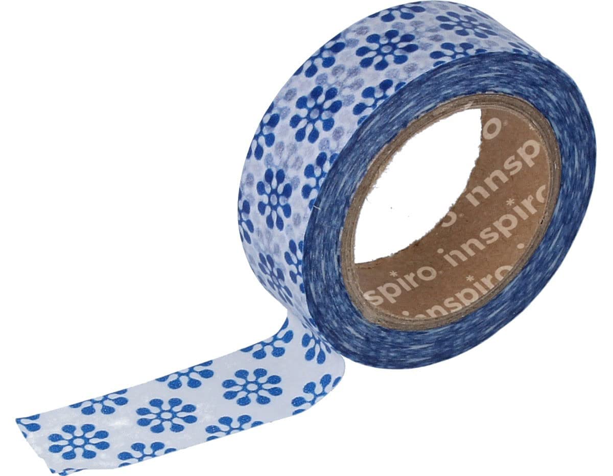 INNSPIRO Masking Tape Washi Flowers Blue 15 mm x 10 mm Ultramar Series
