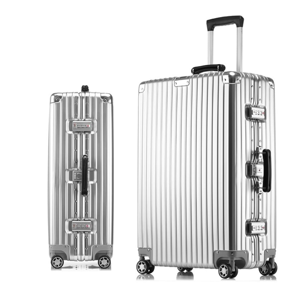 HTBNFYY 20 Inch Carry On Luggage with Wheels PC Hard Shell Suitcase Aluminum Frame Lightweight for Woman Men Gifts,Silver,26in