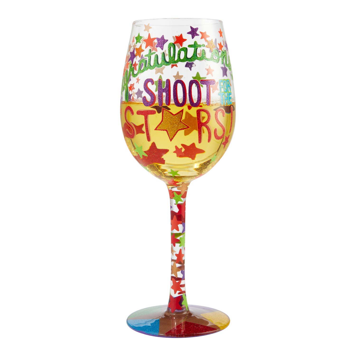 Enesco 6006293 Designs by Lolita Shoot for the Stars - Copa de vino artesanal pintada a mano, multicolor