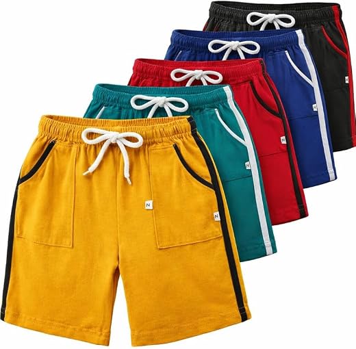 KETKAR Boys Cotton Printed Knee Length Shorts Pack of 5 | Regular Fit Soft Breathable Summer Shorts | Comfortable Casual H...